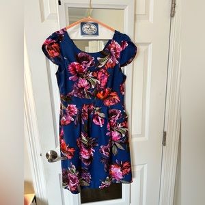 Anthropologie Moulinette Soeurs Rosado Dress Blue Floral Print Cap Sleeve